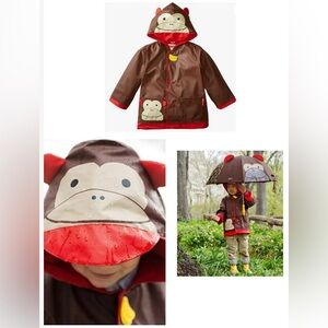 Skip Hop Kids boy or girl Monkey Raincoat Hooded Size Large 5/6.